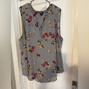Torrid Black and White Striped Floral Blouse